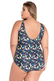 Sheer Mesh Accent Floral Print Plus One-piece Swimwear